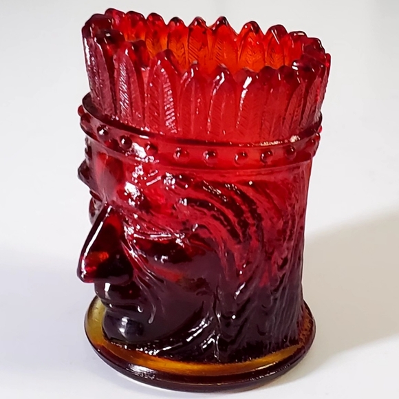 Vntg St. Clair Cadmium Glass Ruby Amberina Indian Head Toothpick Candle Holder - Picture 4 of 16